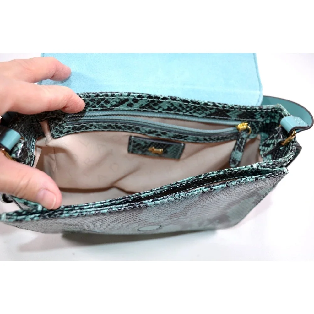 Radley London Reptile Snake Print Teal & Black Crossbody Shoulder Bag Purse‎